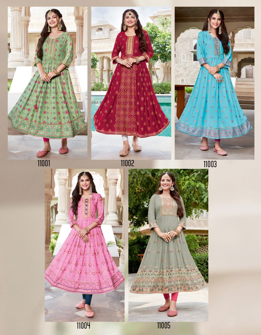 Ethnicity 11 Fancy Designer Festive Wear Rayon Fancy Embroidery Kurtis Collection